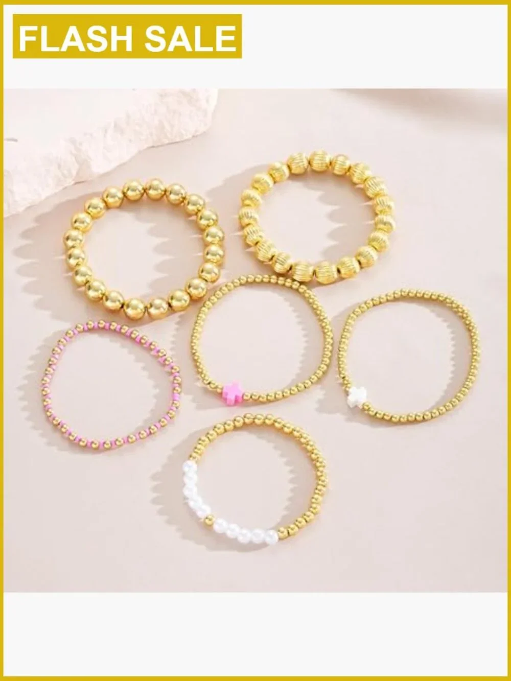 Gold Cross Beaded Bracelet Stack Set Adjustable Stretch Faith Jewelry Set
